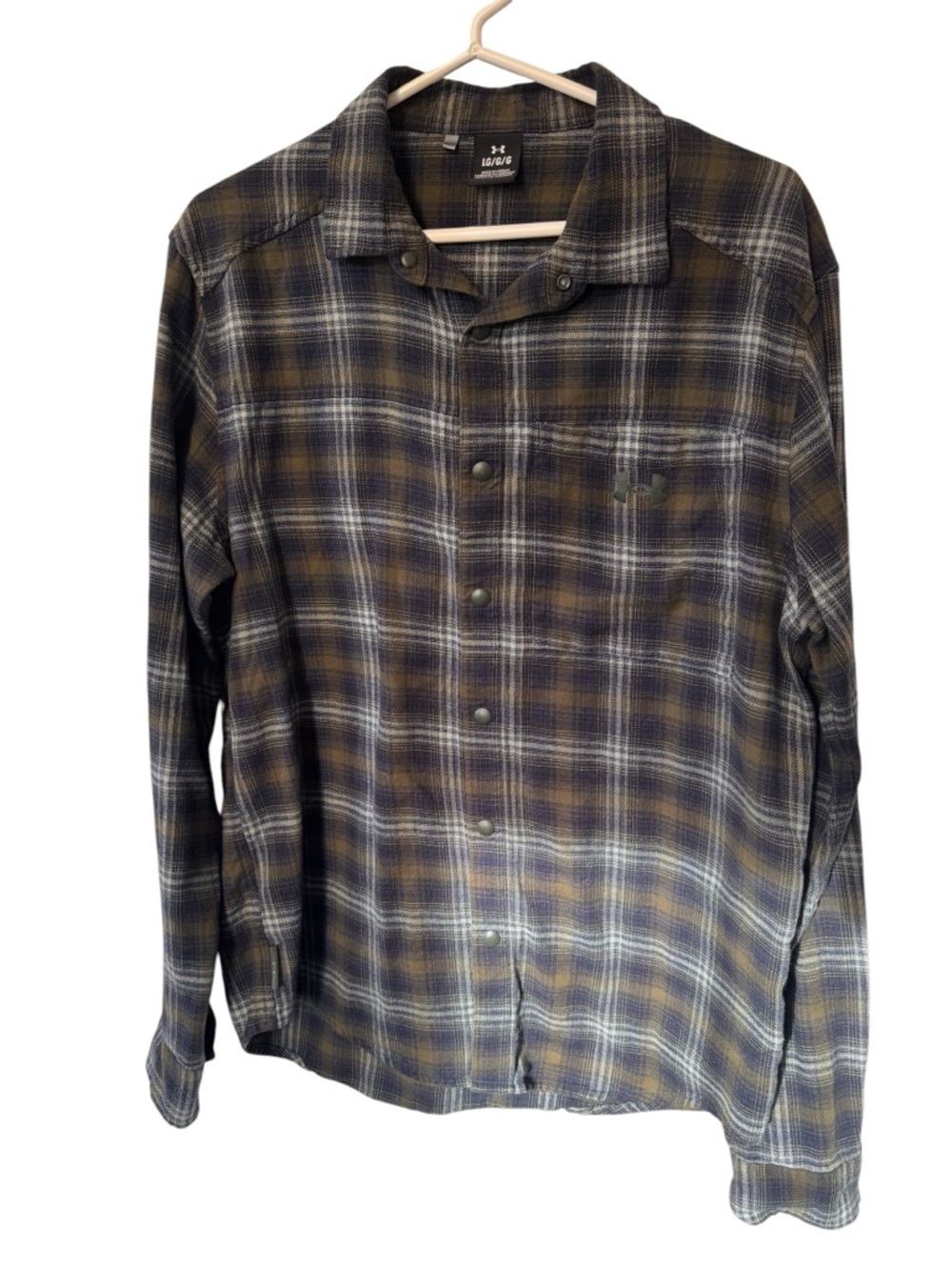 Under Armour Men's Olive & Gray Plaid Snap Button-Up Shirt Size Large
